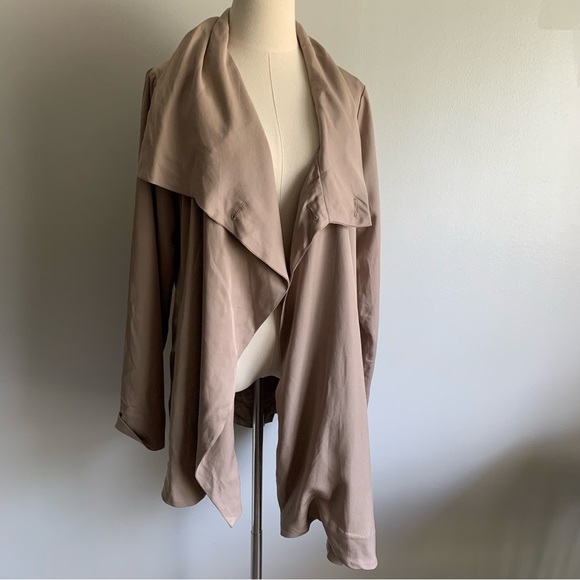 NWT Garnet Hill 100% tencel draped wrap blazer jacket taupe beige size 6 - Picture 2 of 8